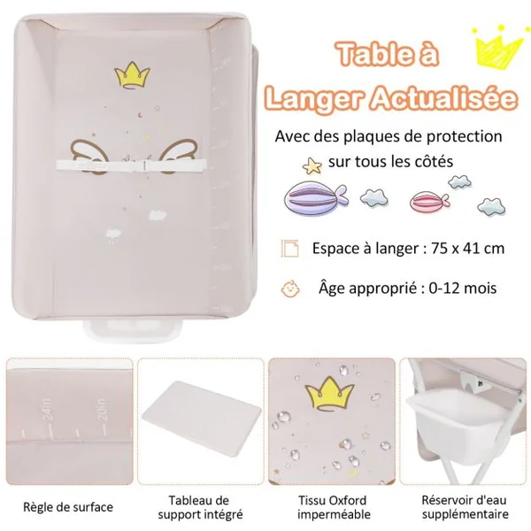 Table à Langer Bébé Pliante 4 en 1 avec Récipient d'Eau 4 Plaques de Protection Hauteurs Réglables 4 Roues Universelles Bleu