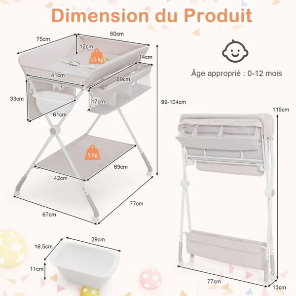 Table à Langer Bébé Pliante 4 en 1 avec Récipient d'Eau 4 Plaques de Protection Hauteurs Réglables 4 Roues Universelles Bleu