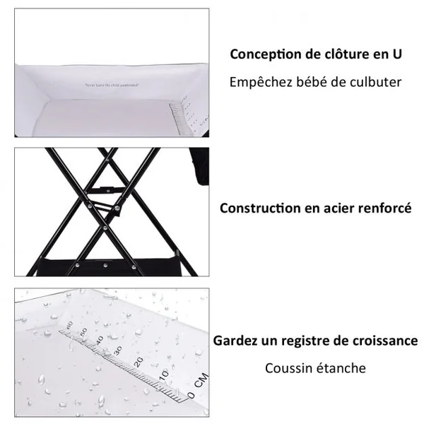 Table à Langer Bébé Pliante avec Panier de Rangement à Côté Capacité 10 Kg en Toile Pvc Fer 80x63x103cm Gris