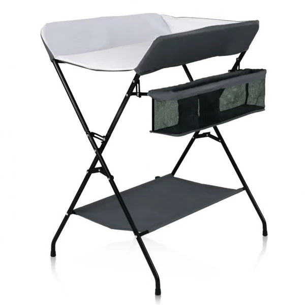 Table à Langer Bébé Pliante avec Panier de Rangement à Côté Capacité 10 Kg en Toile Pvc Fer 80x63x103cm Gris