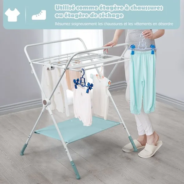 Table à Langer Pliante à Roulettes pour Bébé avec Panier de Rangement Hauteur Réglable en 3 Positions Bleu