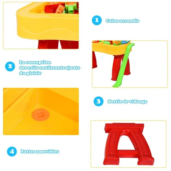 Table à Sable et à Eau 2 en 1pour Enfants de +3 Ans Table D'activité 31 Accessoires et Moules 70x35x72cm Multicolore