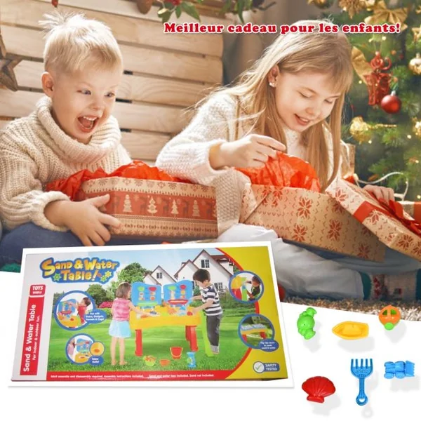 Table à Sable et à Eau 2 en 1pour Enfants de +3 Ans Table D'activité 31 Accessoires et Moules 70x35x72cm Multicolore