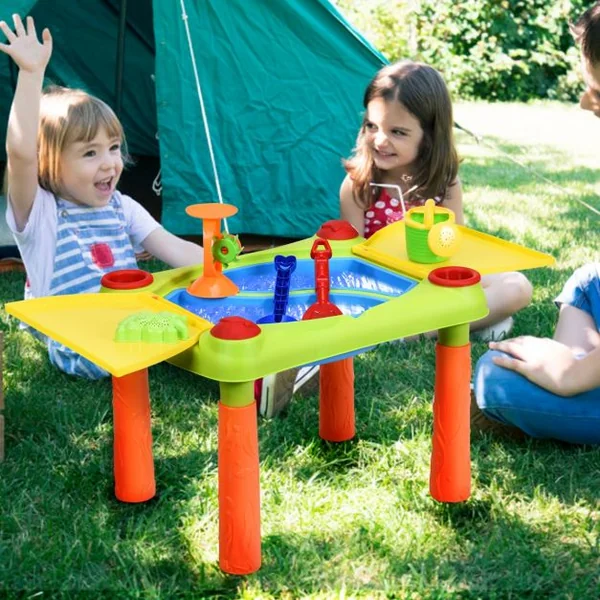 Table à Sable et à Eau 2 en 1pour Enfants de +3 Ans Table D'activité avec 18 Accessoires 99,5x48x46cm Multicolore