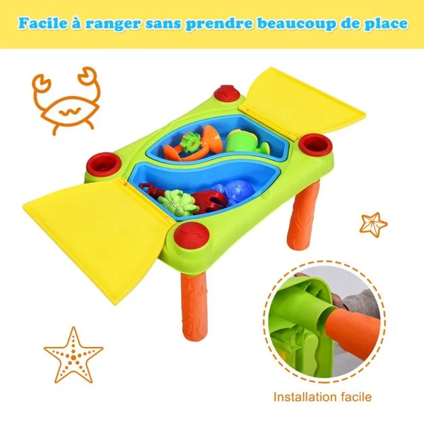 Table à Sable et à Eau 2 en 1pour Enfants de +3 Ans Table D'activité avec 18 Accessoires 99,5x48x46cm Multicolore