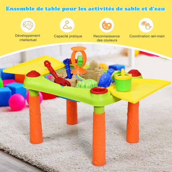 Table à Sable et à Eau 2 en 1pour Enfants de +3 Ans Table D'activité avec 18 Accessoires 99,5x48x46cm Multicolore
