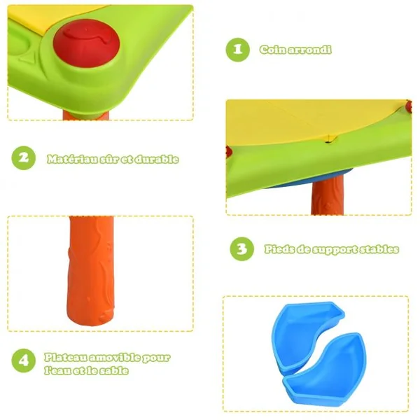 Table à Sable et à Eau 2 en 1pour Enfants de +3 Ans Table D'activité avec 18 Accessoires 99,5x48x46cm Multicolore