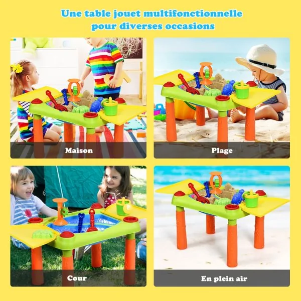 Table à Sable et à Eau 2 en 1pour Enfants de +3 Ans Table D'activité avec 18 Accessoires 99,5x48x46cm Multicolore
