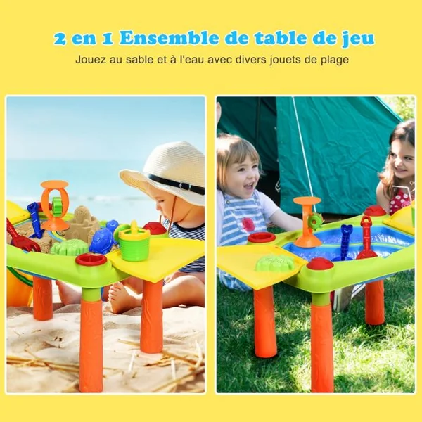 Table à Sable et à Eau 2 en 1pour Enfants de +3 Ans Table D'activité avec 18 Accessoires 99,5x48x46cm Multicolore
