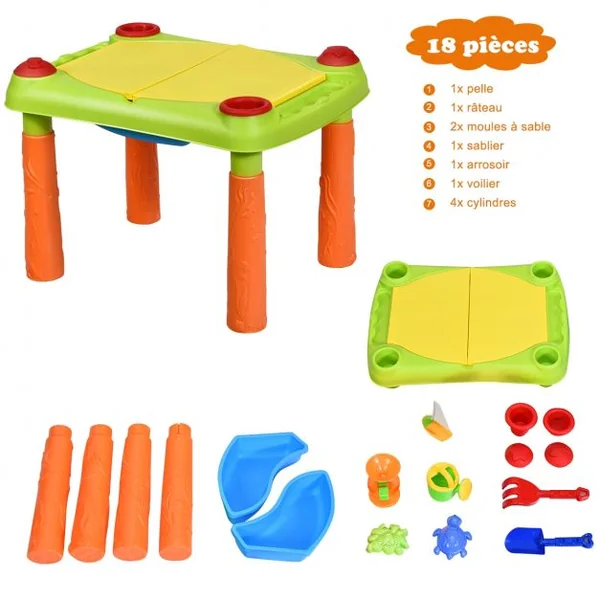 Table à Sable et à Eau 2 en 1pour Enfants de +3 Ans Table D'activité avec 18 Accessoires 99,5x48x46cm Multicolore