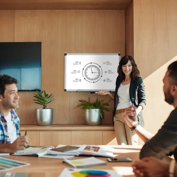 Tableau Blanc Effaçable Surface Magnétique avec Cadre en Aluminium 2 Aimants 3 Stylos et Effaçable à Sec 90 x 60 CM
