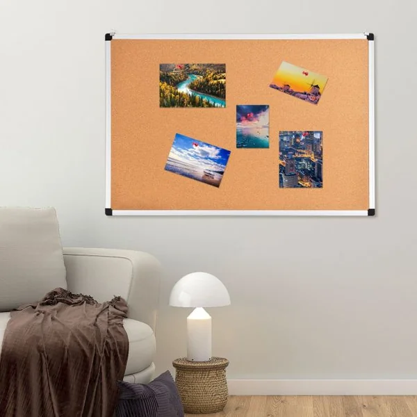 Tableau d'Affichage en Liège Naturel 60 x 90 CM Cadre en Aluminium avec 2 Crochets de Suspension en MDF