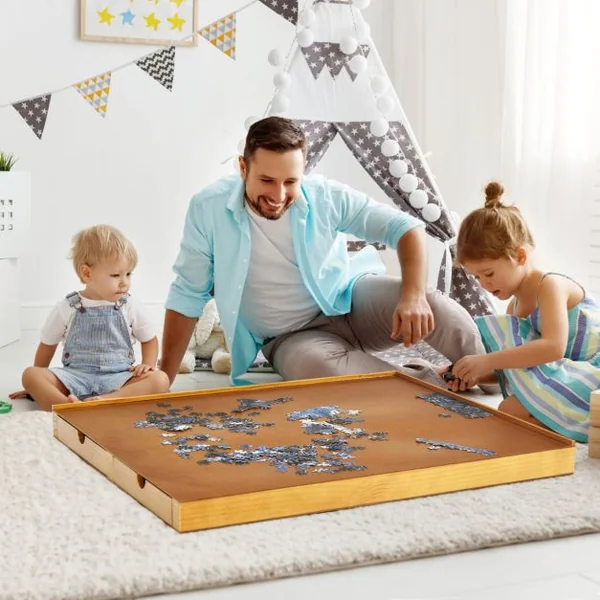 Tableau de Puzzle pour 1000 à 1500 PCS 4 Tiroirs Coulissants Latéral en Bois 80 x 65 cm