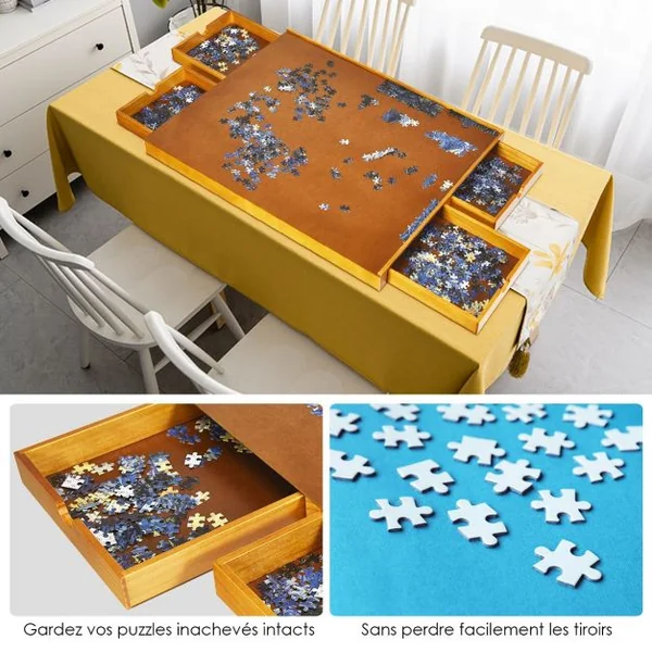 Tableau de Puzzle pour 1000 à 1500 PCS 4 Tiroirs Coulissants Latéral en Bois 80 x 65 cm