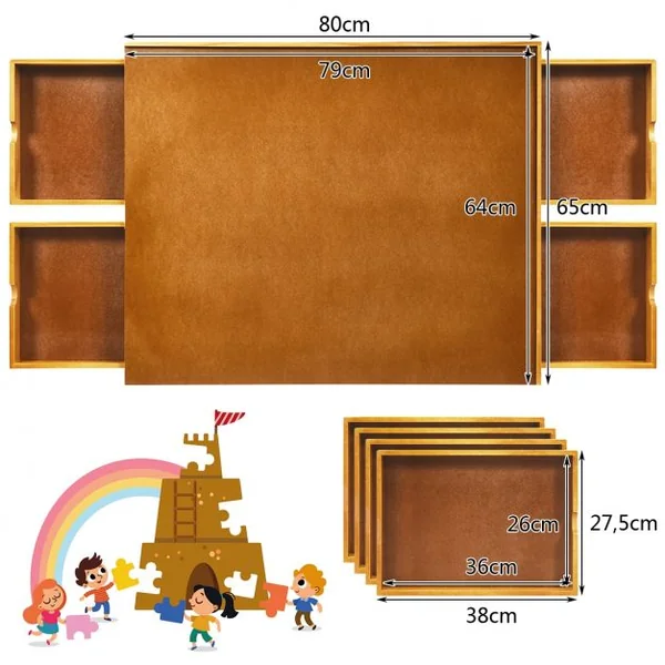Tableau de Puzzle pour 1000 à 1500 PCS 4 Tiroirs Coulissants Latéral en Bois 80 x 65 cm