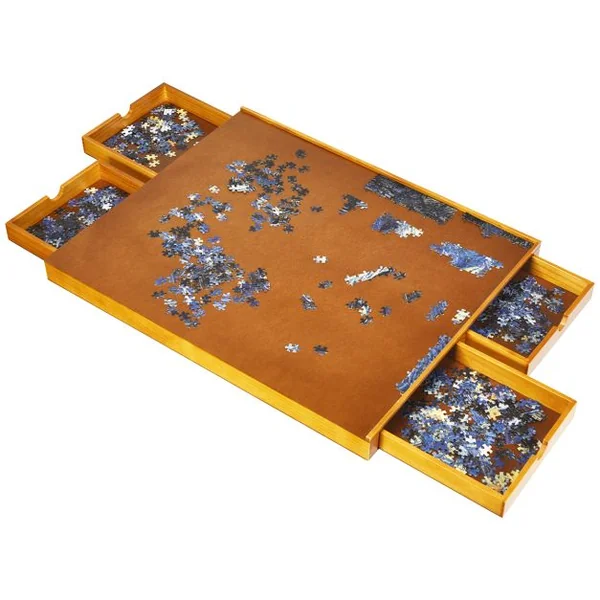 Tableau de Puzzle pour 1000 à 1500 PCS Table de Puzzle 80 x 65 cm 4 Tiroirs Coulissants Latéral en Bois Naturel