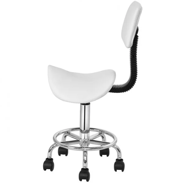 Tabouret avec dossier et roulettes Tabouret pivotant Hauteur réglage Salon de beauté, 150 kg max, 37x34x81-96cm, Blanc