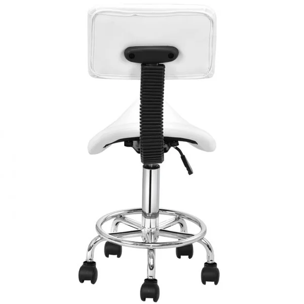 Tabouret avec dossier et roulettes Tabouret pivotant Hauteur réglage Salon de beauté, 150 kg max, 37x34x81-96cm, Blanc