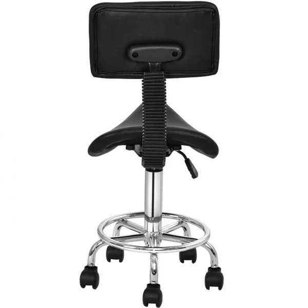 Tabouret avec dossier et roulettes Tabouret pivotant Hauteur réglage Salon de beauté, 150 kg max, 37x34x81-96cm, Noir