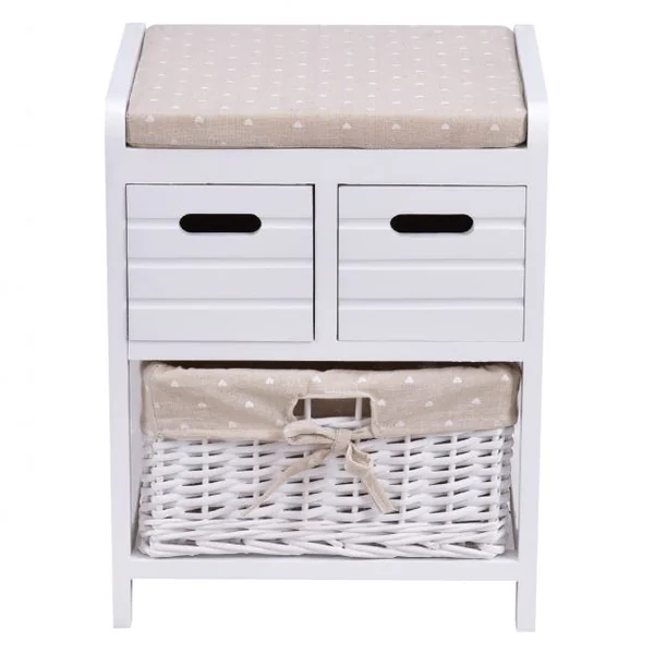 Tabouret Banc Coffre Siège d’appoint Mini Commode avec panier tiroir coussin Tabouret Salle de bain, couloir, chambre