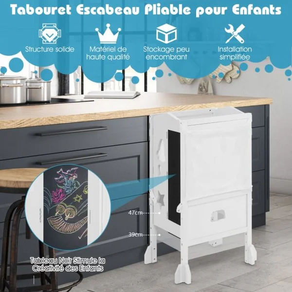Tabouret d'Apprentissage pour Enfant Pliable 2 Hauteurs Réglable Filet de Sécurité et Rails de Protection Jusqu'à 60 kg Rose