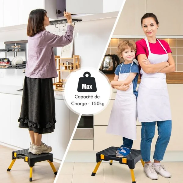 Tabouret d'Atelier Boîte à Outils 2 en 1 Charge 150kg Marchepied Pliant avec Marche Large pour Garage à Domicile Lieu de Travail Noir
