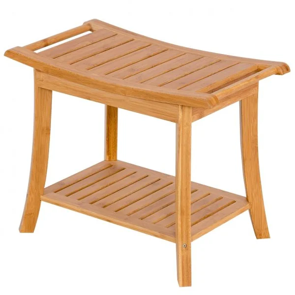 Tabouret de Aalle de Bain Petit Banc Léger et Polyvalent Surface Imperméable en Bambou, 61x33x46cm, Naturel
