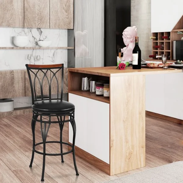 Tabouret de Bar de Style Industriel Réglable en Hauteur Capacité 100 Kg en Fer et Pu 44,5x44,5x100-112cm Noir