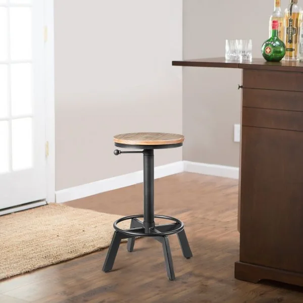 Tabouret de Bar Style Industriel Vintage Hauteur Réglable Rotatif à 360° Capacité 150kg en Fer et Pin 48x48x62,5-84cm