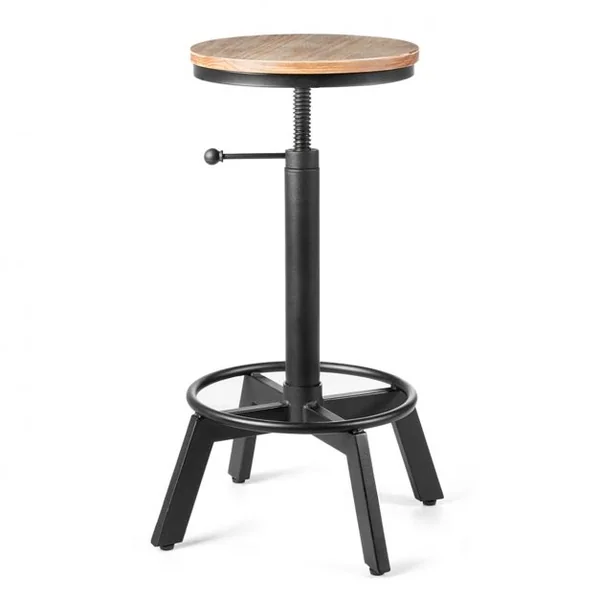 Tabouret de Bar Style Industriel Vintage Hauteur Réglable Rotatif à 360° Capacité 150kg en Fer et Pin 48x48x62,5-84cm
