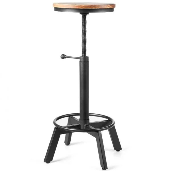 Tabouret de Bar Style Industriel Vintage Hauteur Réglable Rotatif à 360° Capacité 150kg en Fer et Pin 48x48x62,5-84cm