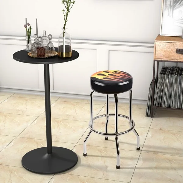 Tabouret de Bar Tabouret de Comptoir de Cuisine avec Repose-pieds en MDF Fer Éponge, 51x51x73cm, Noir à motif flamme