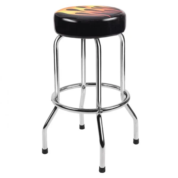 Tabouret de Bar Tabouret de Comptoir de Cuisine avec Repose-pieds en MDF Fer Éponge, 51x51x73cm, Noir à motif flamme
