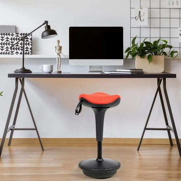 Tabouret de Bureau Ergonomique Hauteur Réglable Inclinable et Rotatif Capacité 125 kg 33x33x65-84 cm Orange
