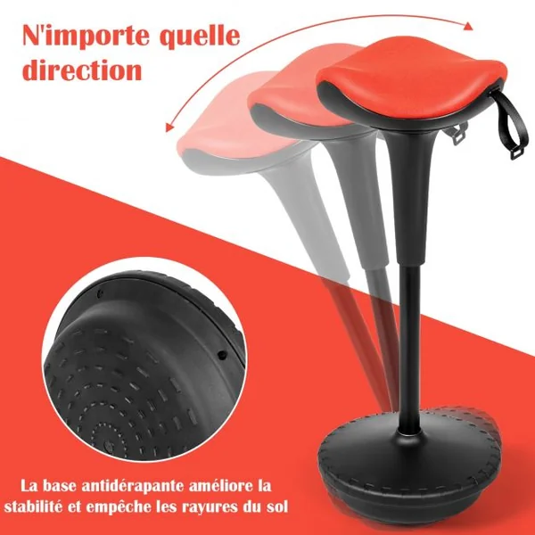 Tabouret de Bureau Ergonomique Hauteur Réglable Inclinable et Rotatif Capacité 125 kg 33x33x65-84 cm Orange