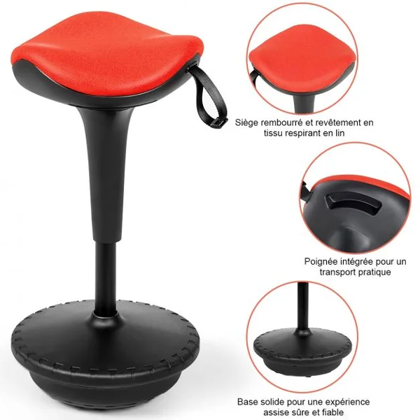 Tabouret de Bureau Ergonomique Hauteur Réglable Inclinable et Rotatif Capacité 125 kg 33x33x65-84 cm Orange