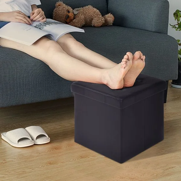 Tabouret de Cube Pouf Pliable Banc Coffre Rangement Boîte de Rangement Conservation Noir