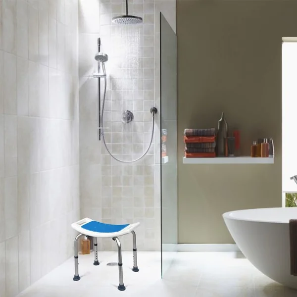 Tabouret de Douche et de Bain Siege de Douche Doux Hauteur Réglable Capacité 150kg en Epe 51x31,5x39-51cm Blanc