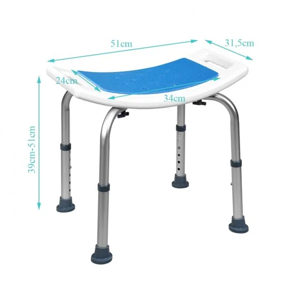 Tabouret de Douche et de Bain Siege de Douche Doux Hauteur Réglable Capacité 150kg en Epe 51x31,5x39-51cm Blanc