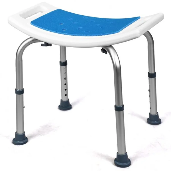 Tabouret de Douche et de Bain Siege de Douche Doux Hauteur Réglable Capacité 150kg en Epe 51x31,5x39-51cm Blanc