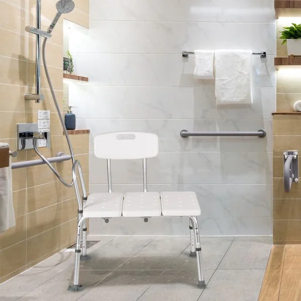 Tabouret de douche extra large Siège pour douche et baignoire Hauteur Réglable 46-57,5cm, 82x62 x82.5-94 cm, Blanc