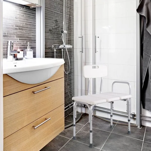 Tabouret de douche extra large Siège pour douche et baignoire Hauteur Réglable 46-57,5cm, 82x62 x82.5-94 cm, Blanc