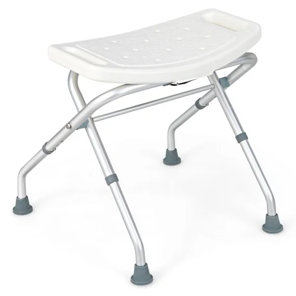 Tabouret de Douche Hauteur Réglable 49-52,5 cm Siège de Douche Accoudoirs Amovibles Pieds en Caoutchouc Antidérapants Blanc