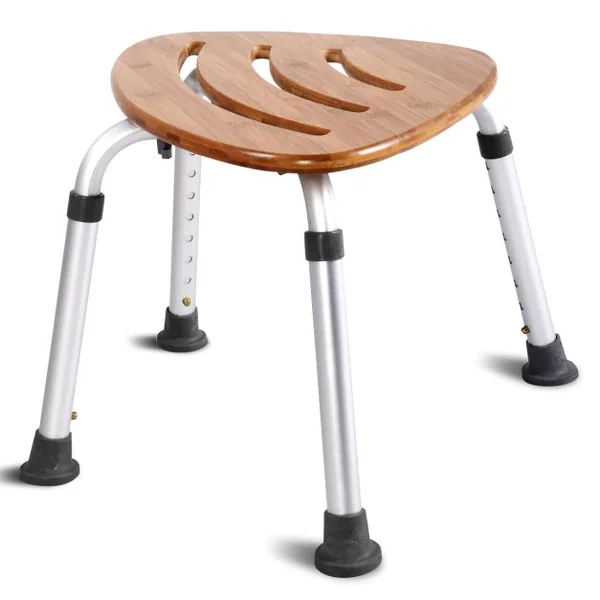Tabouret de Douche pour Salle de Bain Siège en Bamboo Hydrofuge et Anti-Moisissures Structure en Alu. Hauteur Réglable de 34 à 51cm Charge max 160KG