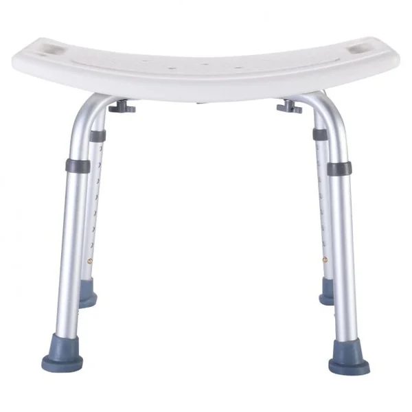 Tabouret de Douche Siège de Bain et Douche Hauteur Réglable 8 Positions Cadre Acier, 49x30x38-57cm, Argent/Blanc