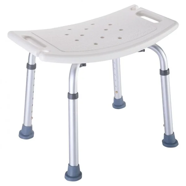 Tabouret de Douche Siège de Bain et Douche Hauteur Réglable 8 Positions Cadre Acier, 49x30x38-57cm, Argent/Blanc