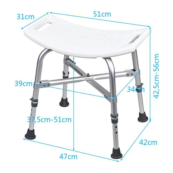 Tabouret de Douche Siège Incurvé Repose Pied Hauteur Réglable Capacité 150kg en Alliage D'aluminium 51x31x42,5-56cm