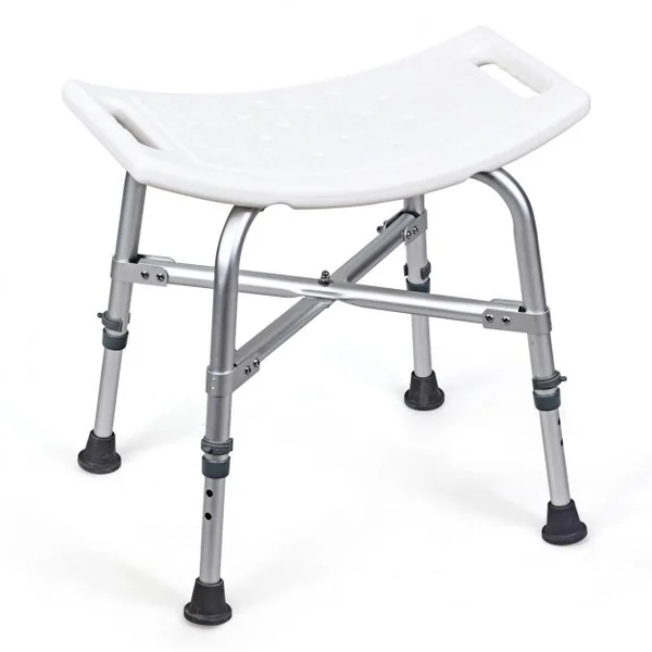 Tabouret de Douche Siège Incurvé Repose Pied Hauteur Réglable Capacité 150kg en Alliage D'aluminium 51x31x42,5-56cm