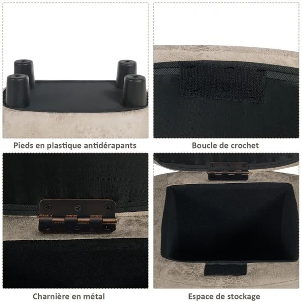 Tabouret de Rangement en Forme d’Eléphant avec Surface en Tissu pour Enfants Capacité 150 kg 70x32x30 cm Gris