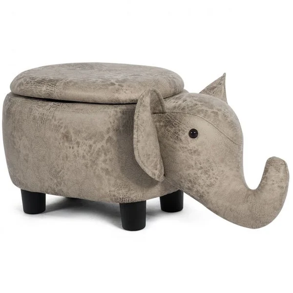 Tabouret de Rangement en Forme d’Eléphant avec Surface en Tissu pour Enfants Capacité 150 kg 70x32x30 cm Gris